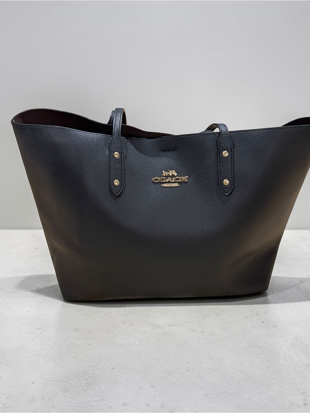 Coach Black Pebble Leather Town Tote Bag Shoulder Purse F72673